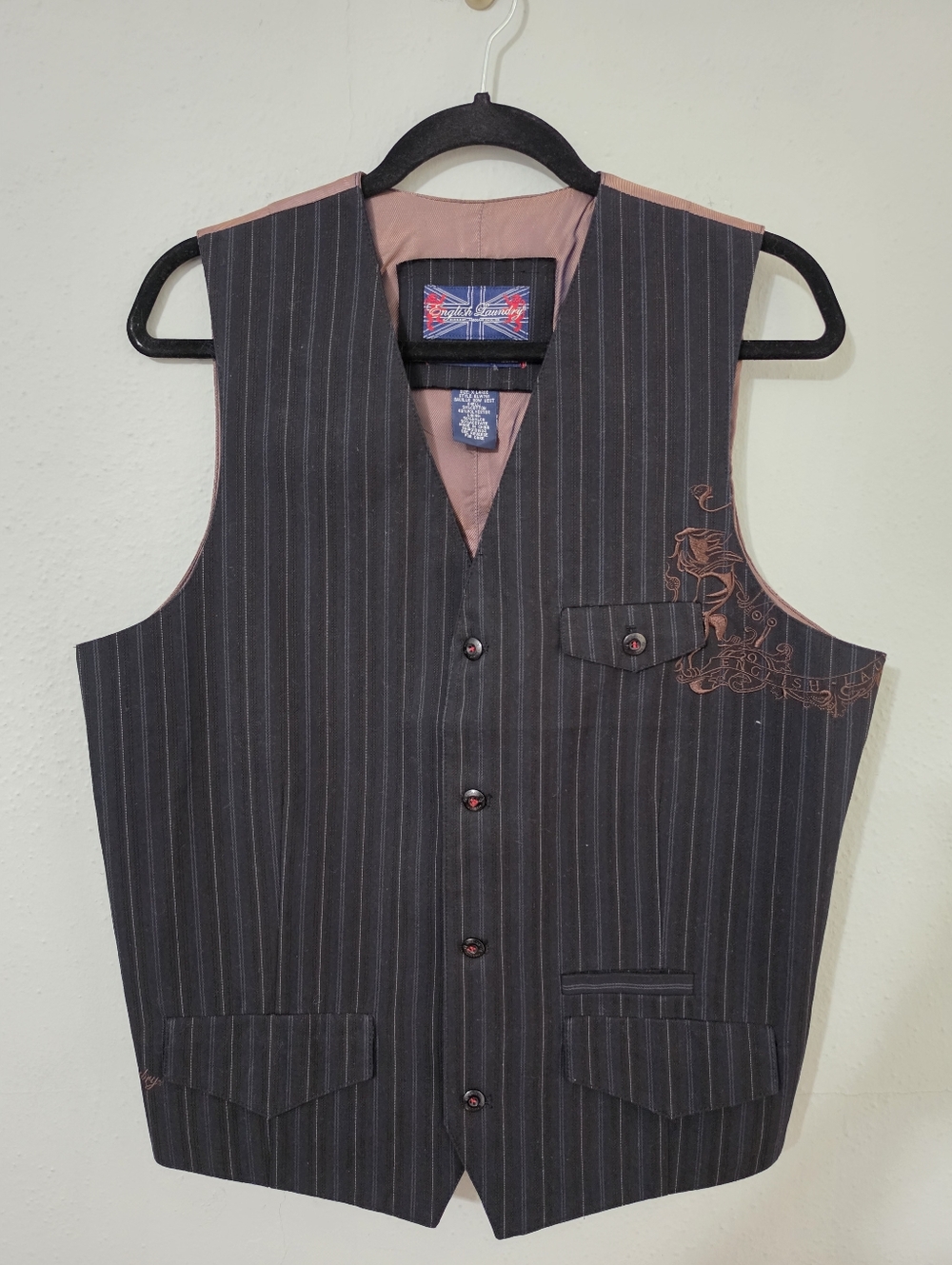 English Laundry Vest Stipped Embroidered Detail Size XL